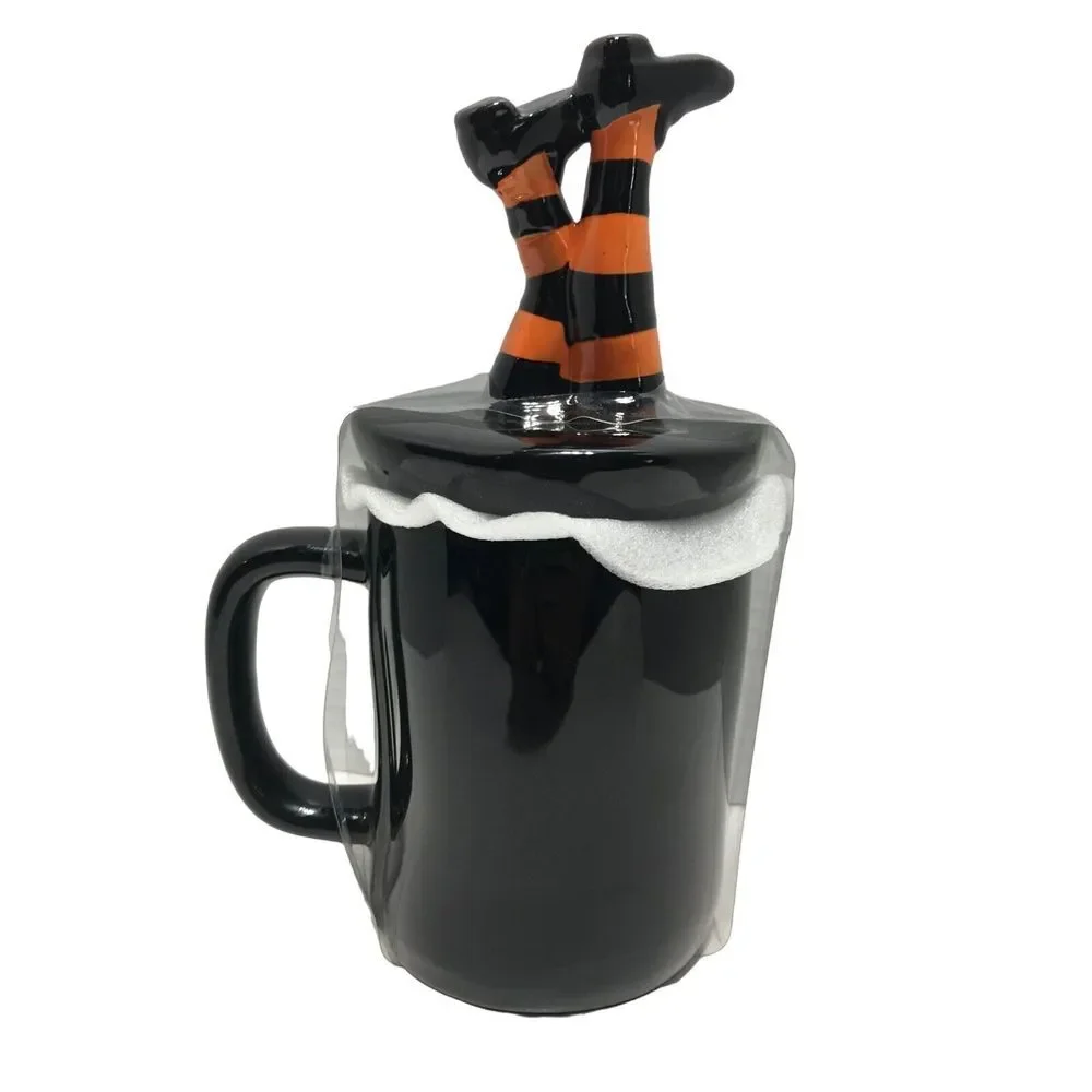 Rae Dunn Halloween Black Wicked Witch Mug Legs Topper Lid 2020 Coffee Tea‎